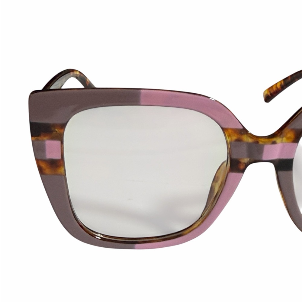 Oversized Square Cat-Eye Fashion Glasses Pink/Mauve Tortoise Stripe - Picture 9 of 16